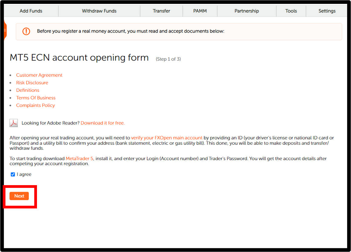 FXOPEN Open Account step2