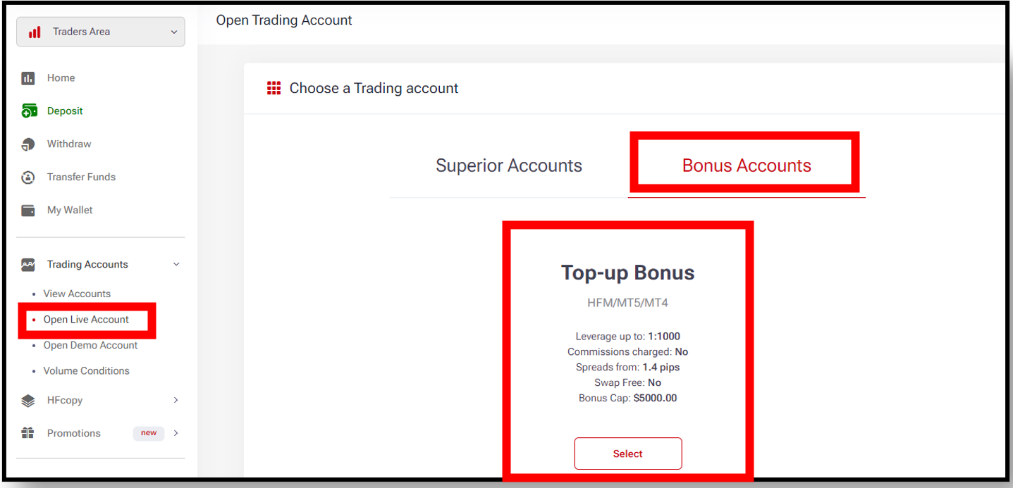 HFM Open Account step2(trading bonus)