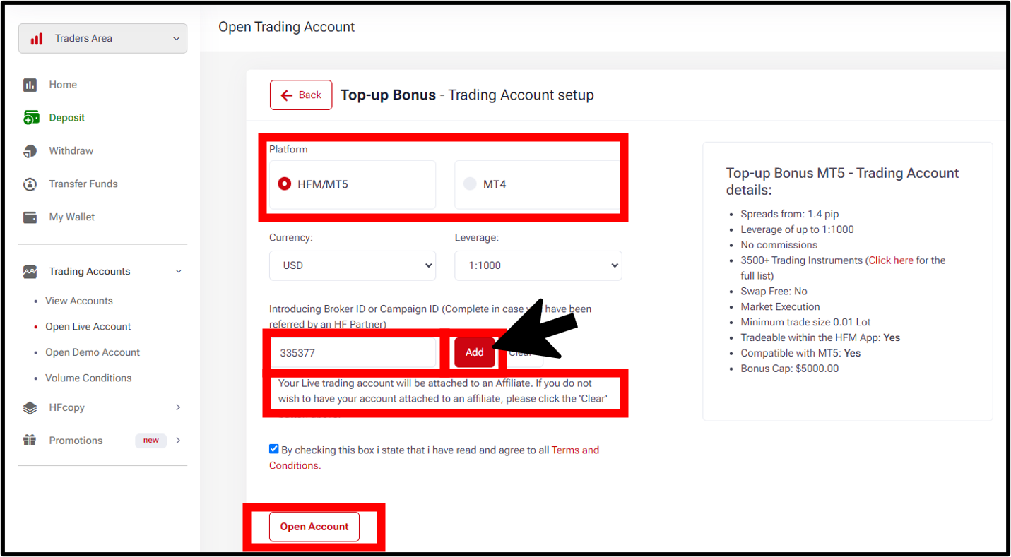 HFM Open Account step3